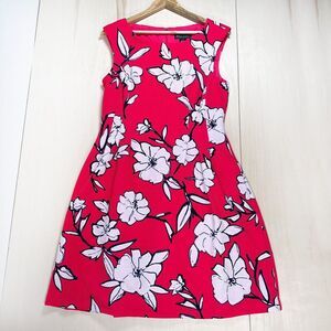 Jessica Howard Dress 14 Stretch Red Black‎ A Line Pockets Career Floral Washable